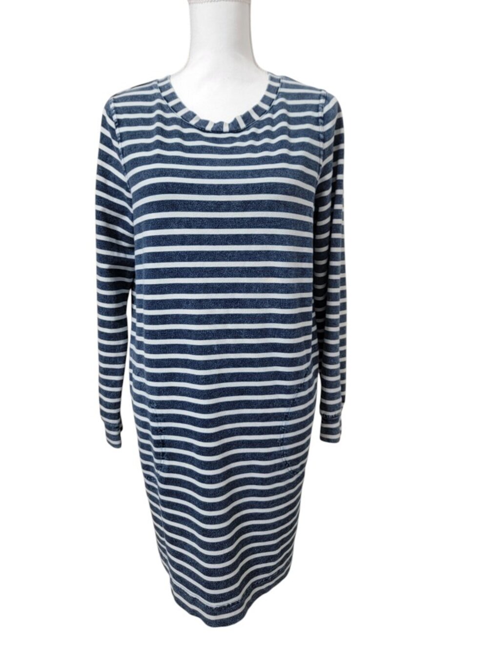 Jane and Delancey Size M Faded Blue with White Stripe Long Sleeve Dress